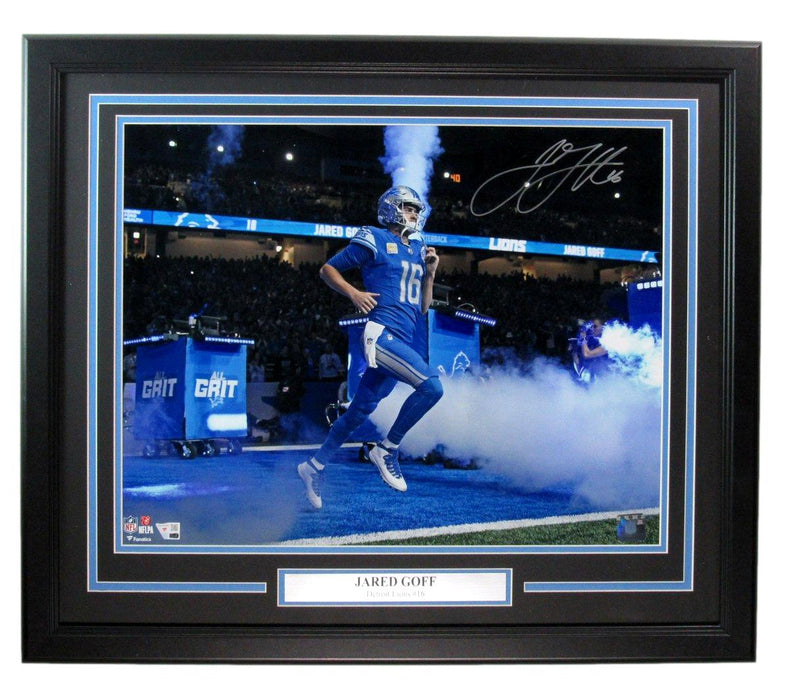 Jared Goff Autographed 16x20 Football Photo Framed Detroit Lions Fanatics