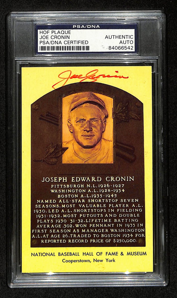 Joe Cronin Signed/Auto Hall of Fame Postcard Boston Red Sox PSA/DNA 193633