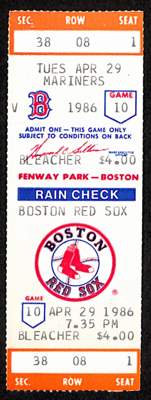 April 29, 1986 Mariners vs. Red Sox Full Ticket Roger Clemens 20 K's 193195