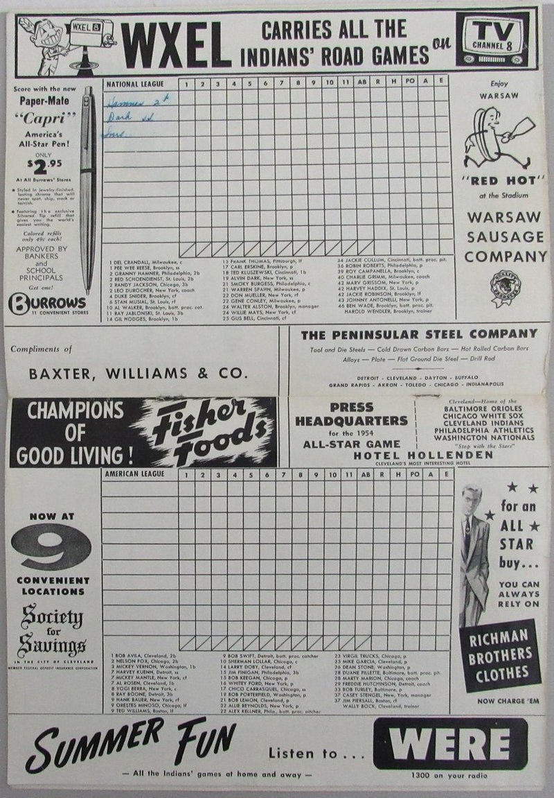 1954 MLB All-Star Game Program at Cleveland Stadium 193546