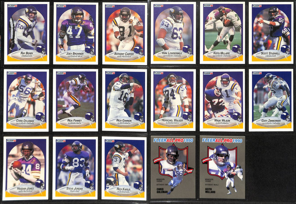 1990 FLEER Football Minnesota Vikings Team Set (17) Cards 189282