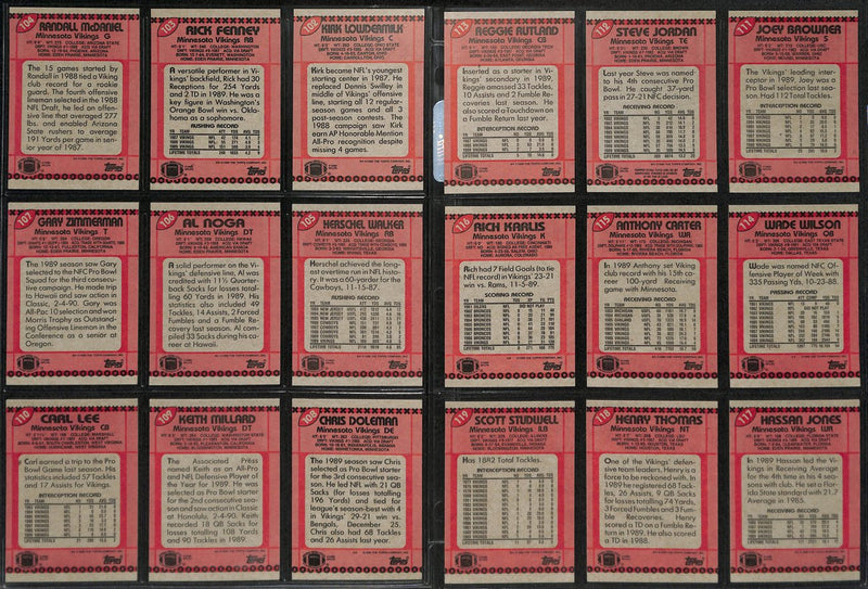 1990 TOPPS Football Minnesota Vikings Team Set (21) Cards 189284