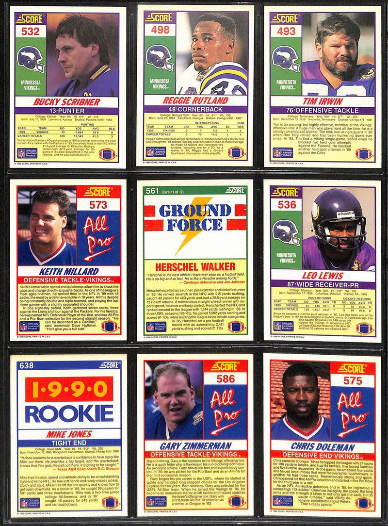 1990 SCORE Football Minnesota Vikings Team Set (27) Cards 189286