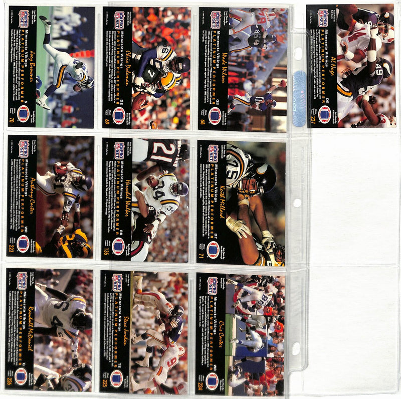 1991 Pro Set Platinum Football Minnesota Vikings Team Set (10) Cards 189289
