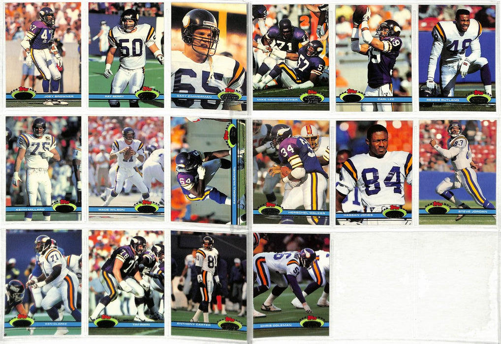 1991 TOPPS Stadium Club Football Minnesota Vikings Team Set (16) Cards 189294