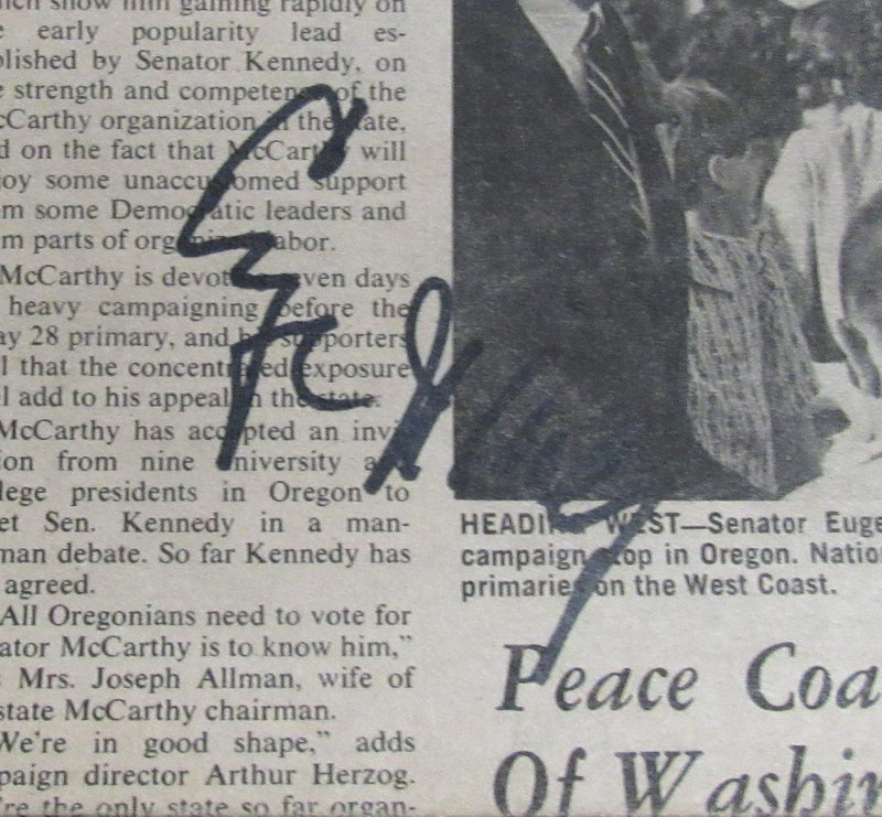 Eugene McCarthy Signed 5/23/1968 The McCarthy Advance Newspaper PSA/DNA 193946