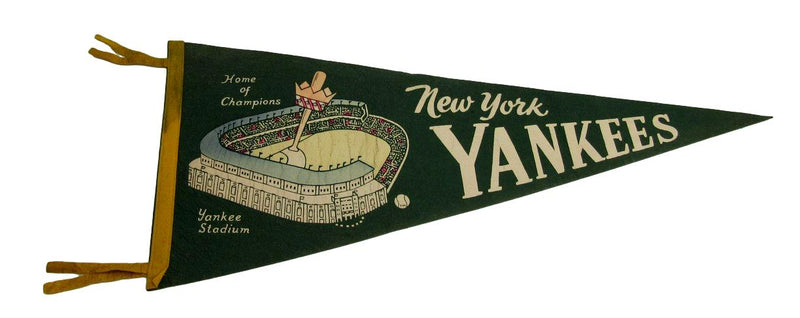Vintage 1950's New York Yankees 12"X29" Green Pennant Yankee Stadium RARE 192293