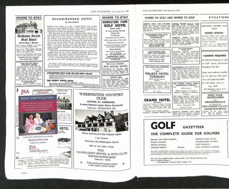 Arnold Palmer Signed/Autographed 9/18/1969 Golf Illustrated Magazine JSA 194968