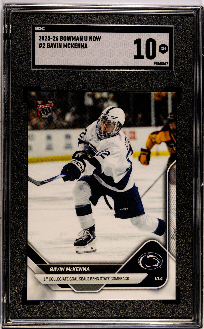 Graded 2025 Topps Bowman U Now Gavin McKenna #2 Penn State Nittany Lions Rookie RC Hockey Card SGC 10 Gem Mint