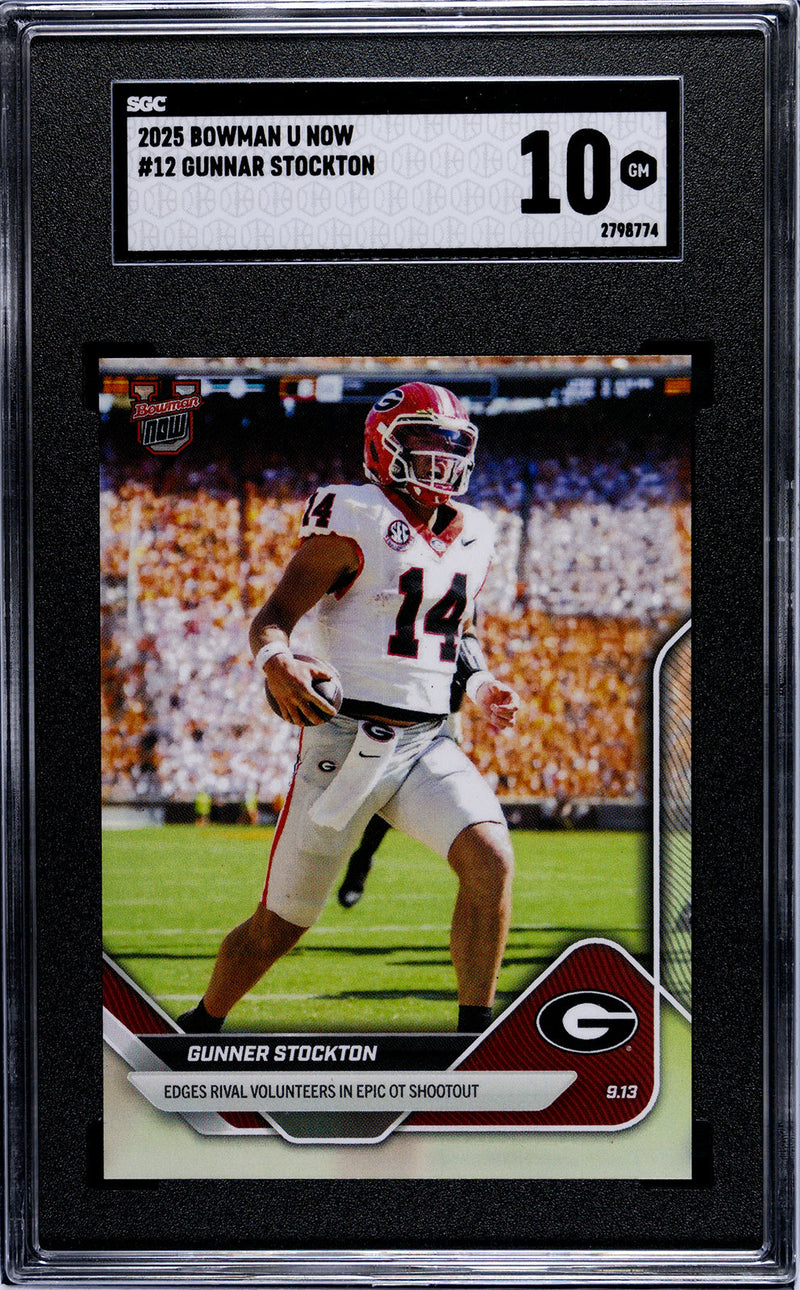 Graded 2025 Topps Bowman U Now Gunner Stockton #12 Rookie RC Football Card SGC 10 Gem Mint