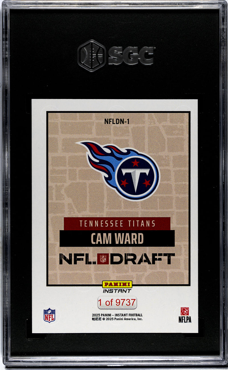 Graded 2025 Panini Instant Cam Ward #NFLDN1 NFL Draft Night Rookie RC Football Card SGC 9.5 Mint+