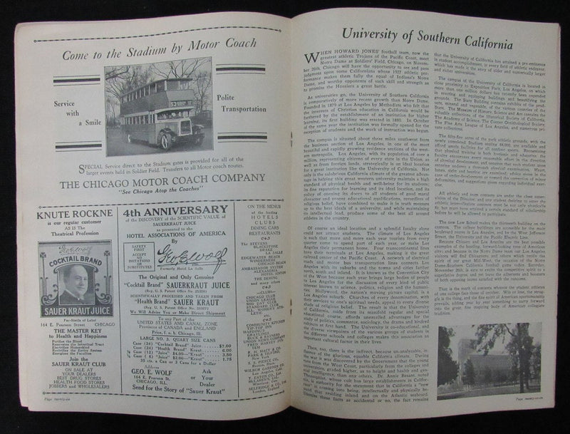 1927 Notre Dame vs. USC Football Game Program Knute Rockne Soldier Field 195256