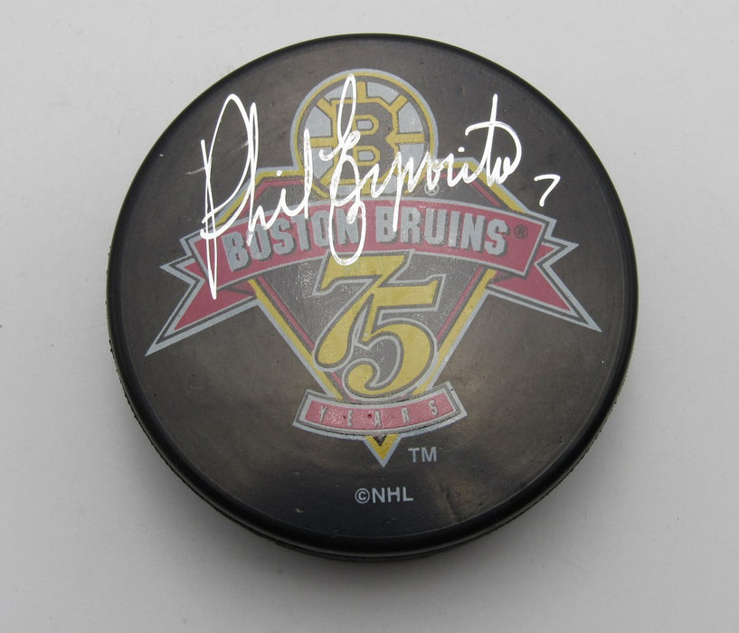 Phil Esposito HOF Signed Boston Bruins 75th Anniversary Hockey Puck PSA 194263