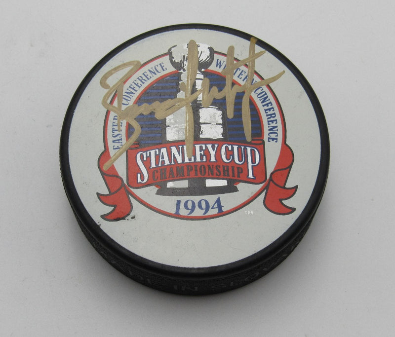 Brian Leetch HOF Signed 1994 Stanley Cup Champ Hockey Puck Rangers PSA 194266