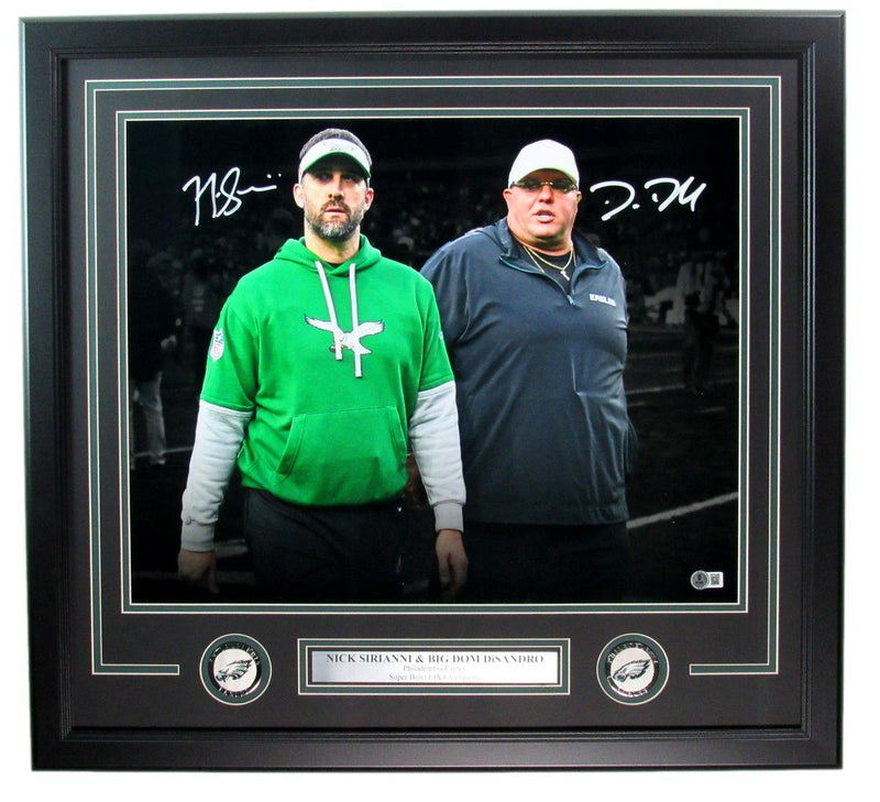Nick Sirianni/Dom DiSandro Dual-Signed 16x20 Photo Eagles Framed Beckett 195287