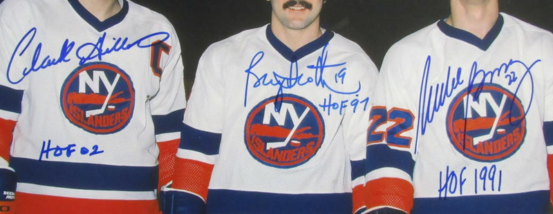Gilles/Trottier/Bossy HOF Multi-Signed/Inscr 11x14 Photo Islanders PSA 195267
