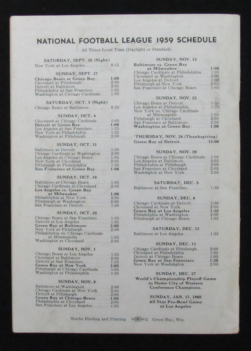 Vintage 1959 Green Bay Packers Press/Media Guide Lombardi's 1st Year 195264