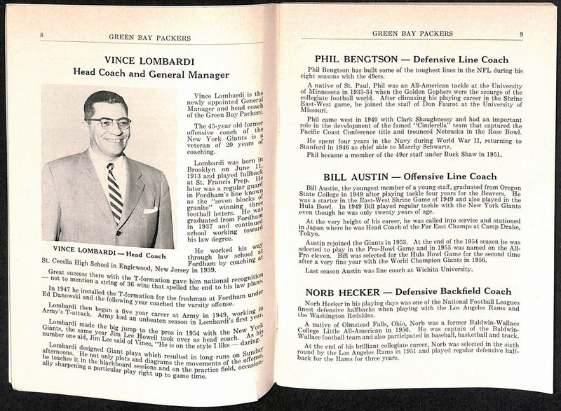 Vintage 1959 Green Bay Packers Press/Media Guide Lombardi's 1st Year 195264
