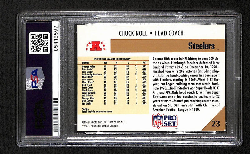 Chuck Noll HOF Steelers Signed/Autographed 1991 Pro Set Card #23 PSA/DNA 193846