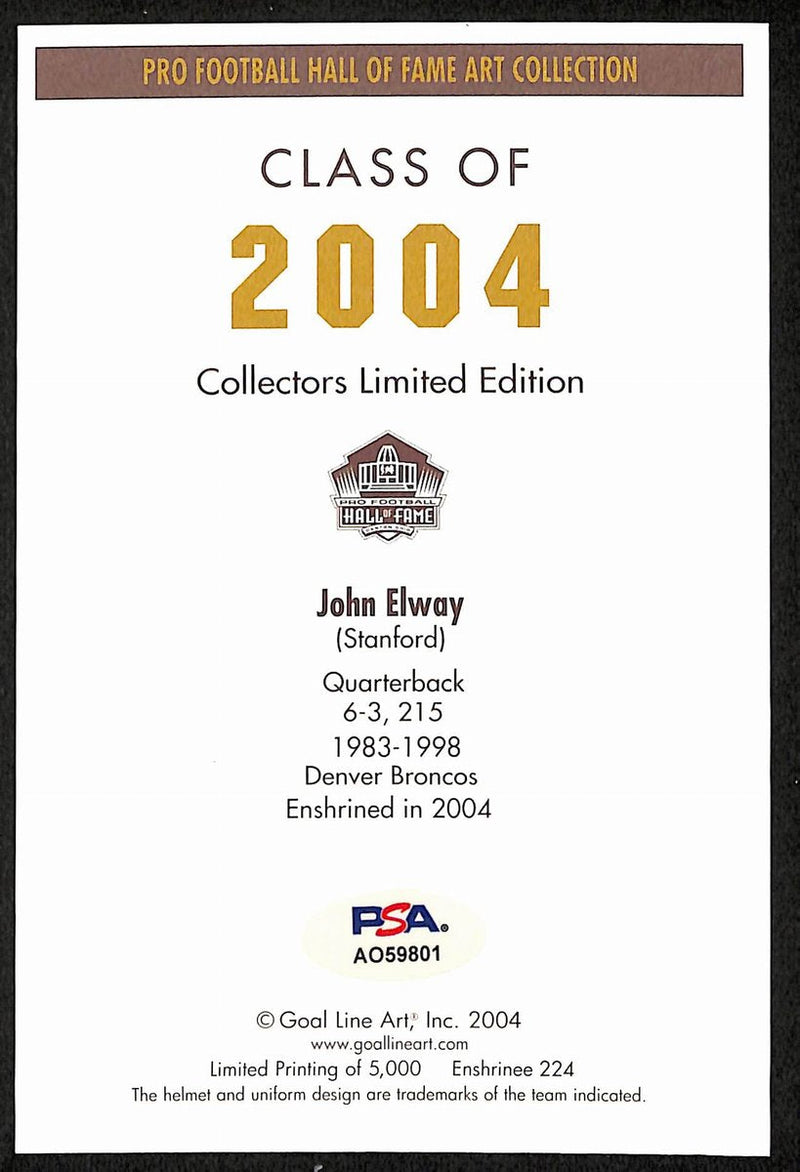 John Elway HOF Signed/Auto 2004 Goal Line Art GLAC Postcard Broncos PSA 194730