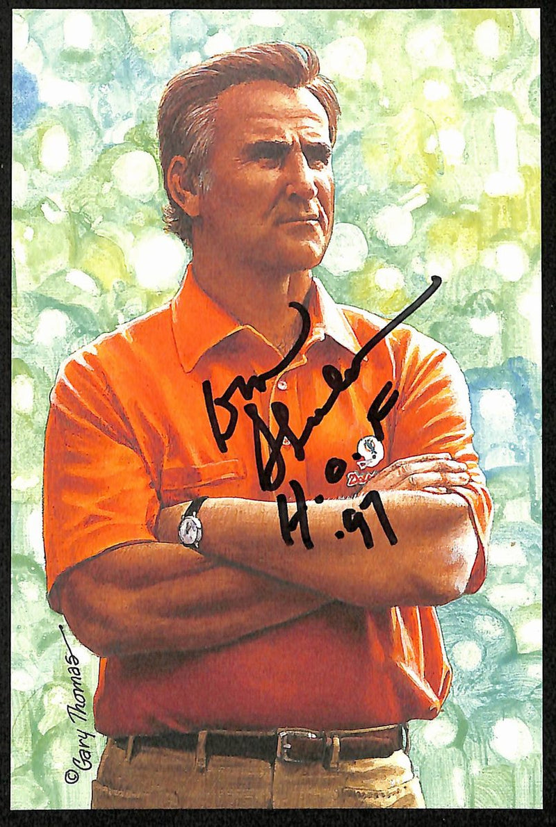 Don Shula HOF Signed/Inscr 1997 Goal Line Art GLAC Postcard Dolphins PSA 194737