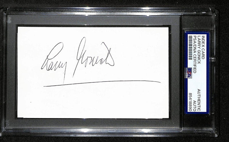 Larry Gonick Signed/Autographed 3x5 Index Card Cartoonist PSA/DNA 193806