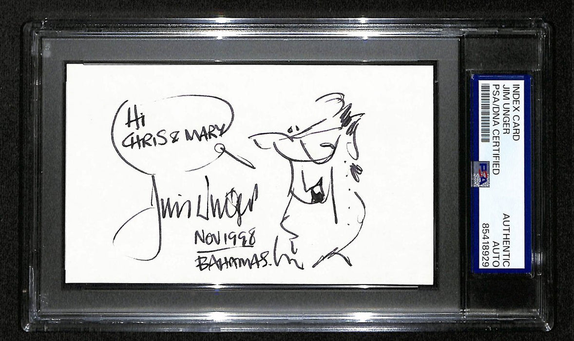 Jim Unger Signed/Inscribed 3x5 Index Card Cartoonist "Herman" PSA/DNA 193818