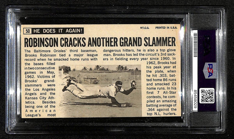 Brooks Robinson HOF Signed/Inscr 1964 TOPPS Giants Card #50 Orioles PSA 194428