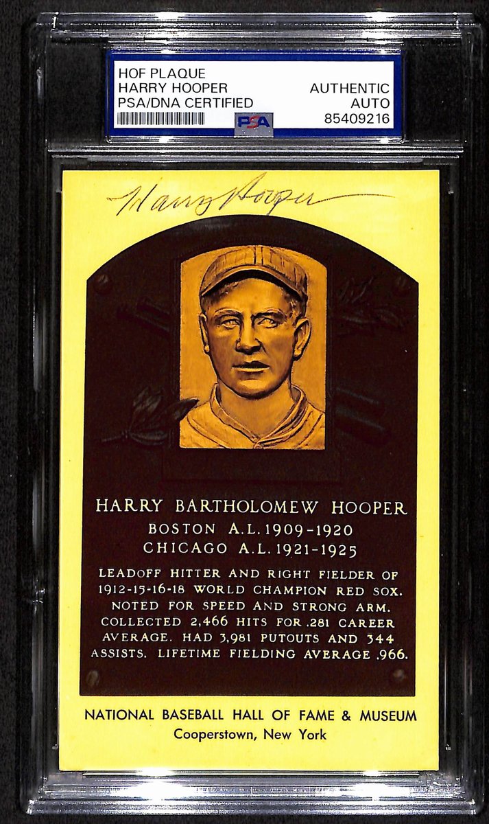 Harry Hooper Signed 3.5x5.5 Hall of Fame Plaque Post Card White Sox PSA 194922