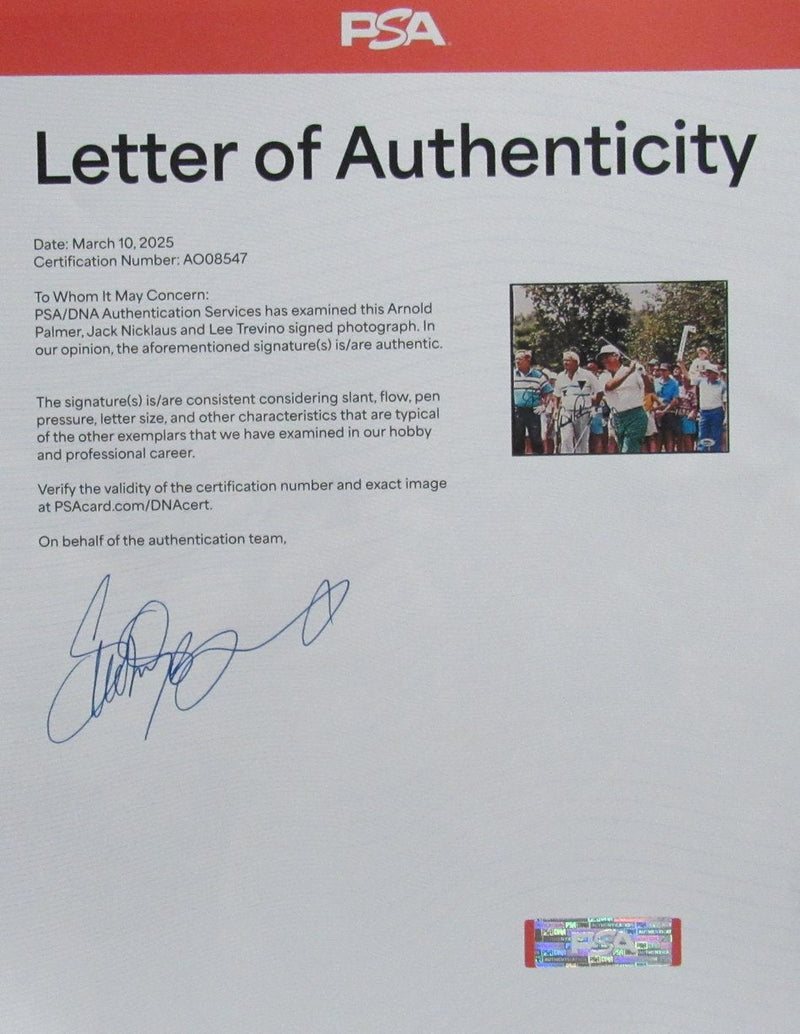 Arnold Palmer/Jack Nicklaus/Lee Trevino Signed/Auto 11x14 Photo PSA/DNA 194050
