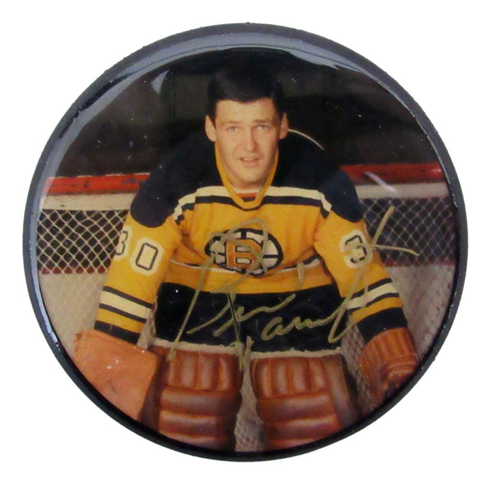 Bernie Parent HOF Signed/Auto Photo Hockey Puck Boston Bruins Beckett 194783