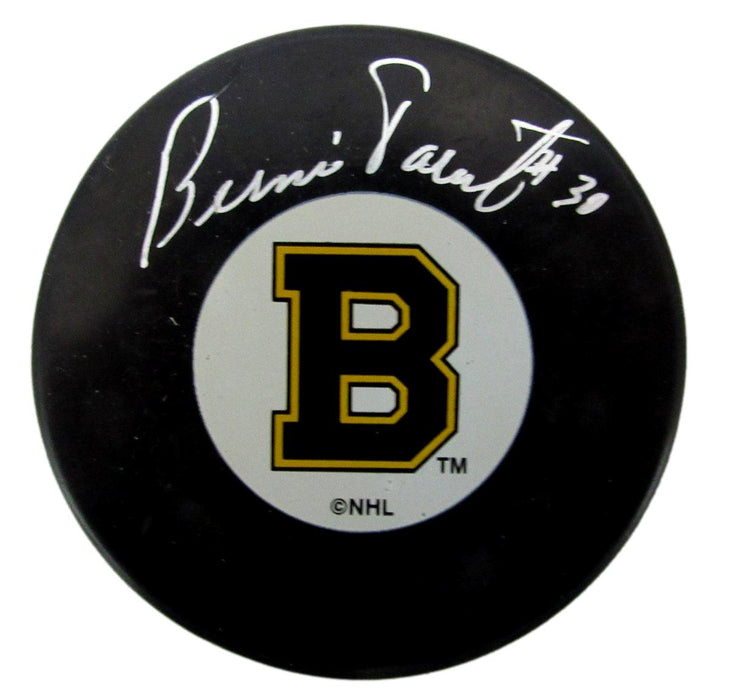 Bernie Parent HOF Signed/Auto Boston Bruins Logo Hockey Puck Beckett 194785