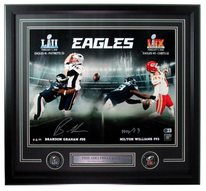 Brandon Graham/Milton Williams Signed 16x20 Photo Eagles SB LIX Framed JSA