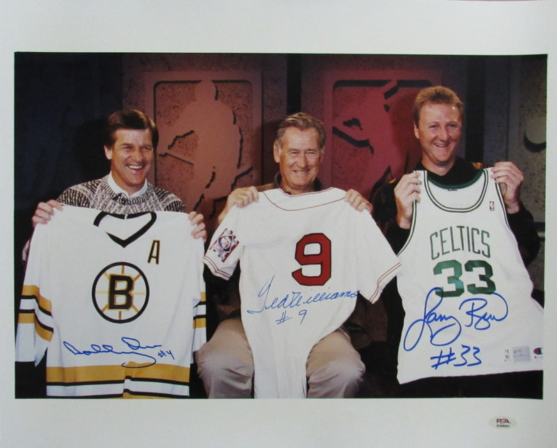 Bobby Orr/Ted Williams/Larry Bird Signed/Auto 16x20 Photo Red Sox PSA/DNA 195332