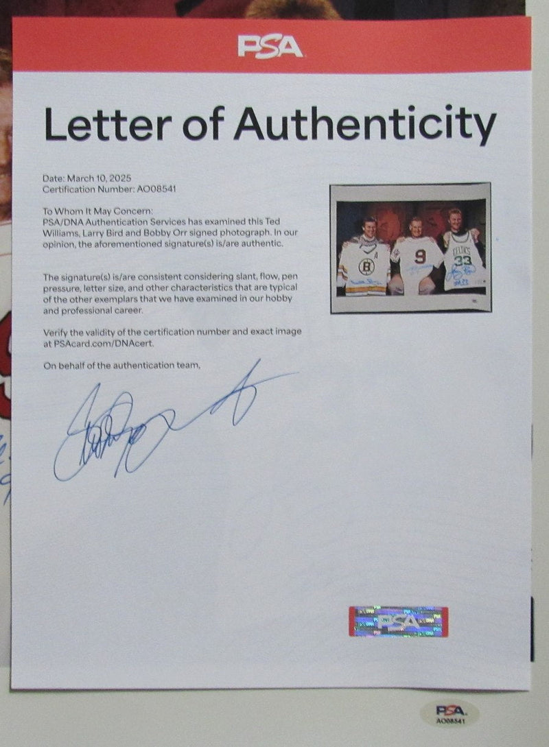 Bobby Orr/Ted Williams/Larry Bird Signed/Auto 16x20 Photo Red Sox PSA/DNA 195332