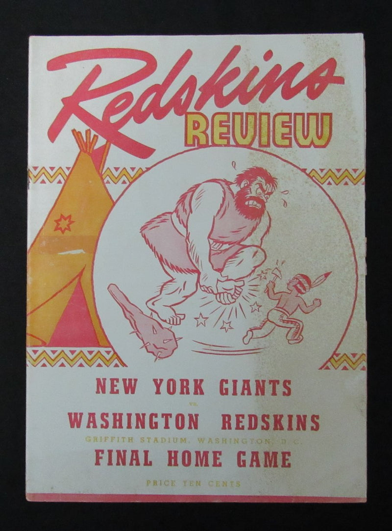 November 9, 1945 New York Giants vs. Redskins NFL Football Game Program 194113