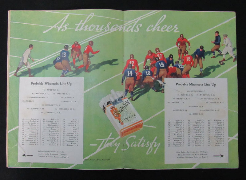 November 24, 1934 Wisconsin vs. Minnesota College Football Game Program 194117