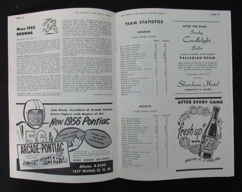 October 16, 1955 Redskins vs. Browns NFL Football Game Program 194124