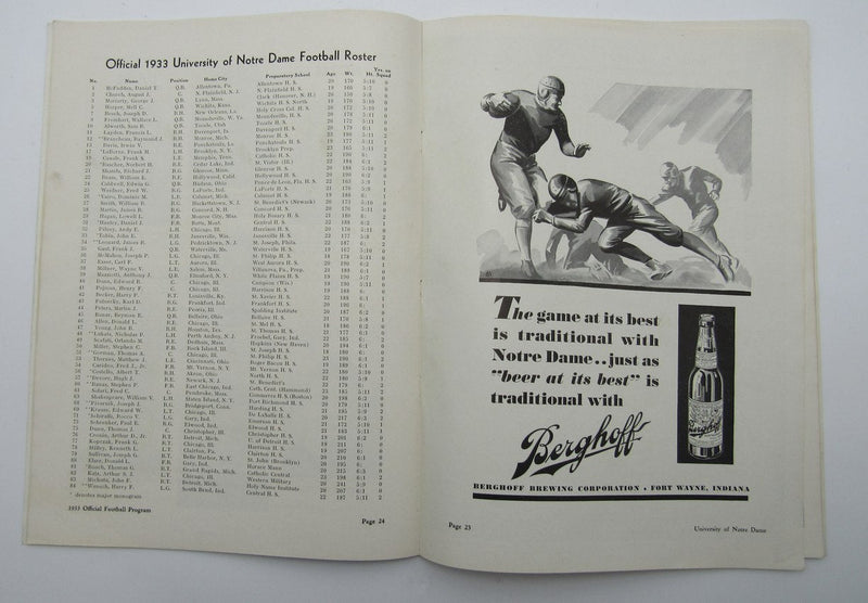 October 7, 1933 Kansas vs. Notre Dame NCAA Football Game Program 195581