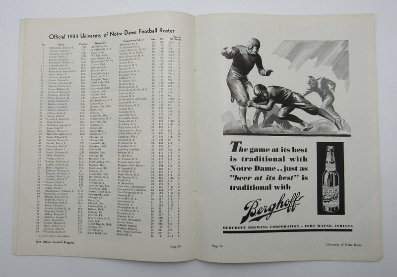 Nov. 25, 1933 So. California vs. Notre Dame NCAA Football Game Program 195583
