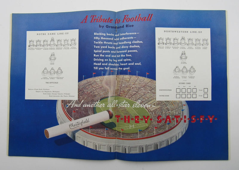 Nov. 21, 1936 North Western vs. Notre Dame NCAA Football Game Program 195589