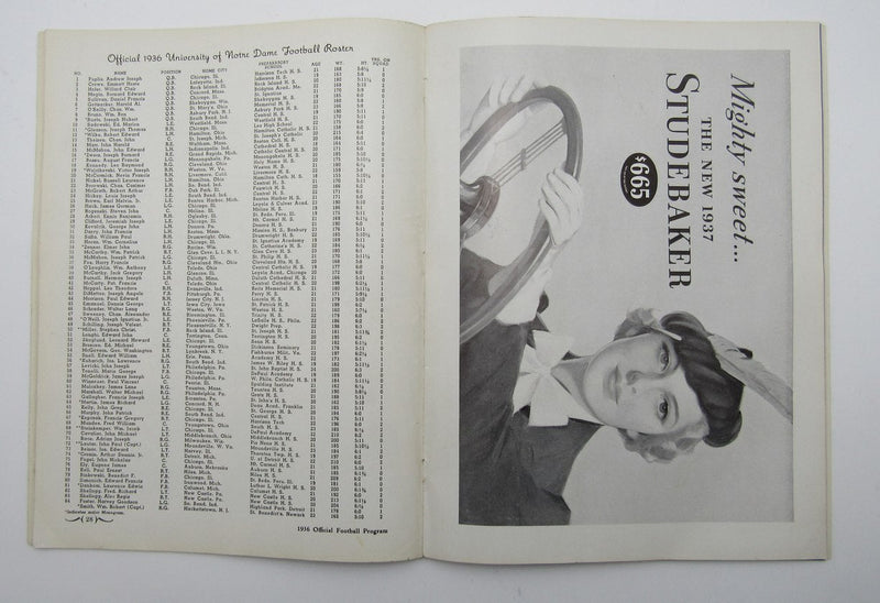 Nov. 21, 1936 North Western vs. Notre Dame NCAA Football Game Program 195589