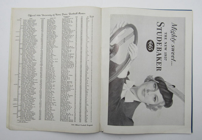 October 10, 1936 Washington U vs. Notre Dame NCAA Football Game Program 195592