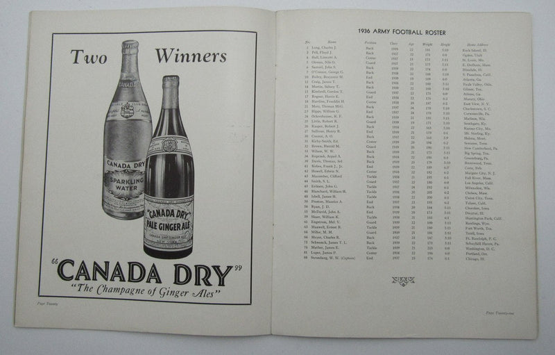 November 14, 1936 Army vs. Notre Dame NCAA Football Game Program 195594