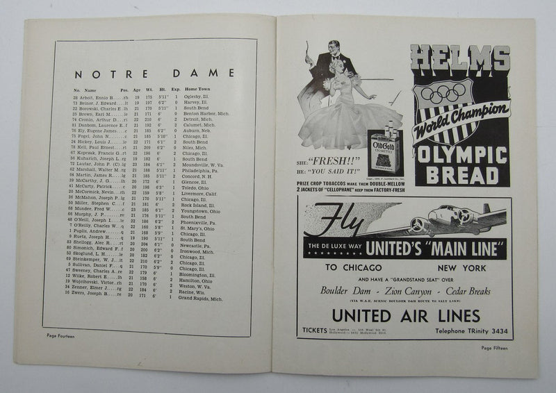 Dec. 5, 1936 So. California vs. Notre Dame NCAA Football Game Program 195595