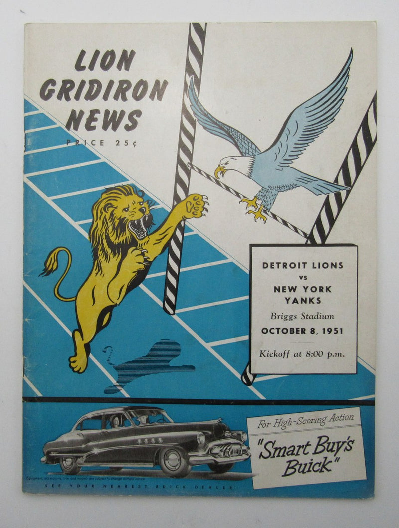 October 8, 1951 Detroit Lions vs. New York Yanks Football Game Program 195602