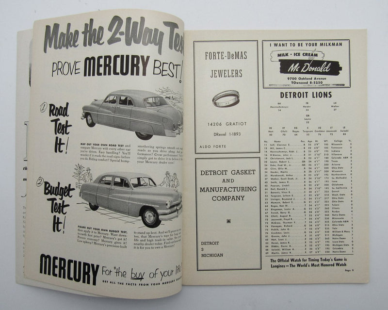 October 8, 1951 Detroit Lions vs. New York Yanks Football Game Program 195602