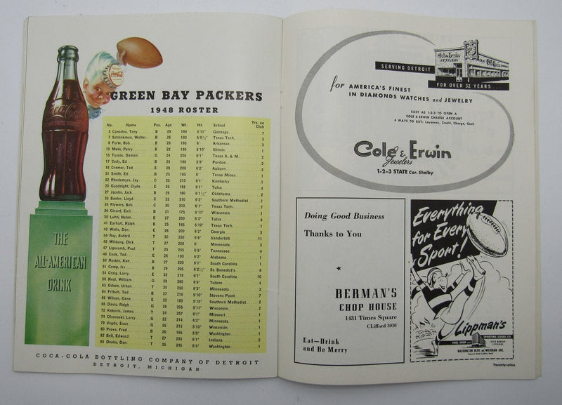 Oct. 31, 1948 Detroit Lions vs. Green Bay Packers Football Game Program 195604