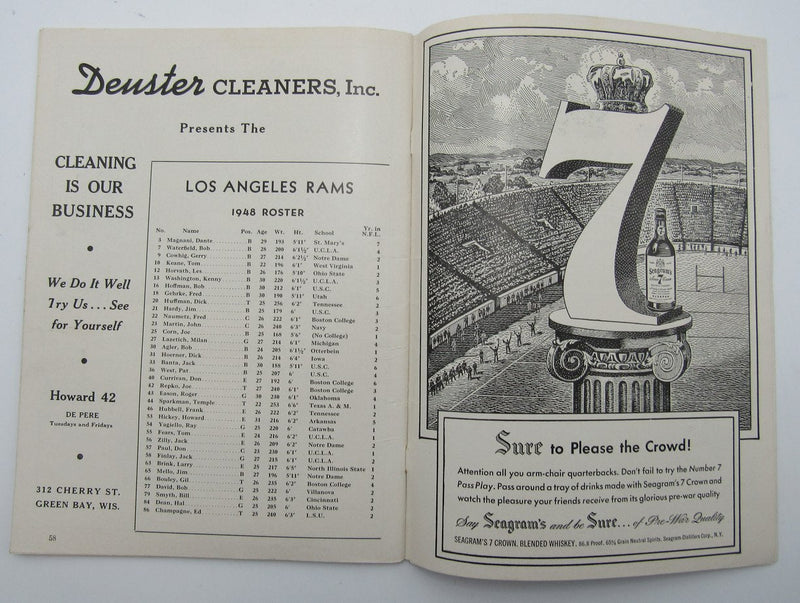 October 17, 1948 LA Rams vs. Green Bay Packers Football Game Program 195605