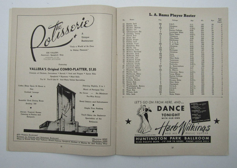 November 30, 1947 LA Rams vs. Green Bay Packers Football Game Program 195606